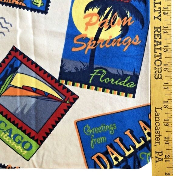 JCPenney Flannel Pillow Case Retro USA Travel Postcard Queen Sz Retro Set of 2 - Picture 8 of 10